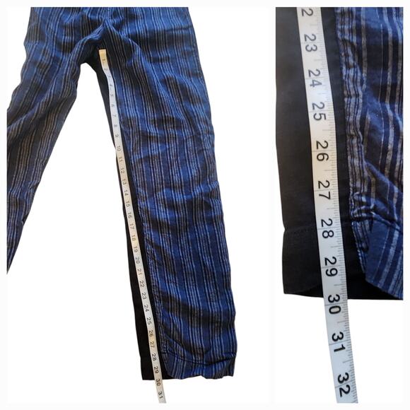 Tory Burch 100% Linen Pants Elastic Waist Striped front solid black back sz 2 - Picture 5 of 11